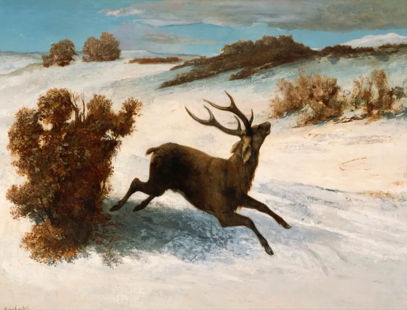 Gustave Courbet – Hirsch läuft im Schnee 1856 | Giclée Kunstdruck gerahmt
