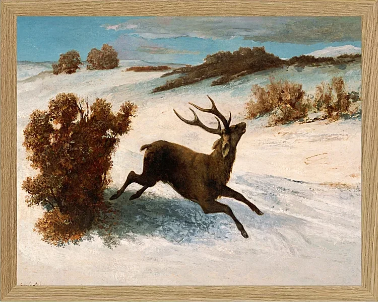 Gustave Courbet – Hirsch läuft im Schnee 1856 | Giclée Kunstdruck gerahmt
