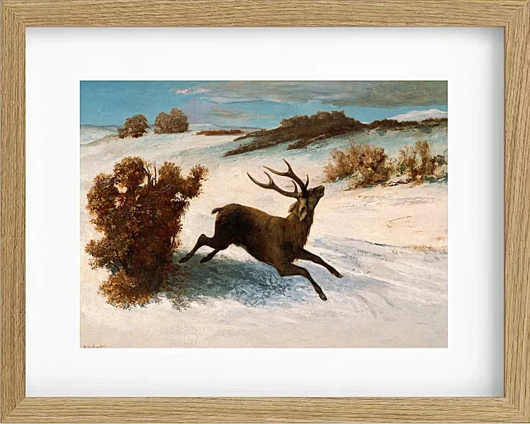 Gustave Courbet – Hirsch läuft im Schnee 1856 | Giclée Kunstdruck gerahmt