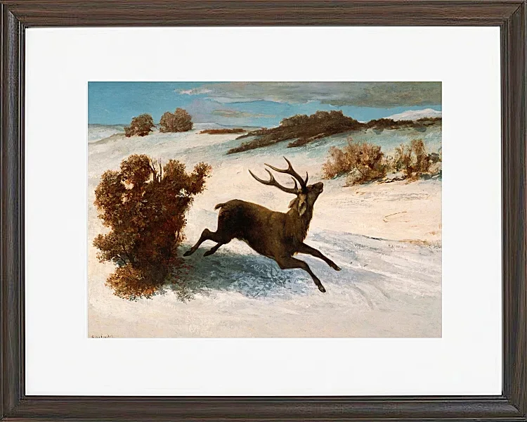 Gustave Courbet – Hirsch läuft im Schnee 1856 | Giclée Kunstdruck gerahmt