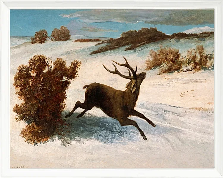 Gustave Courbet – Hirsch läuft im Schnee 1856 | Giclée Kunstdruck gerahmt