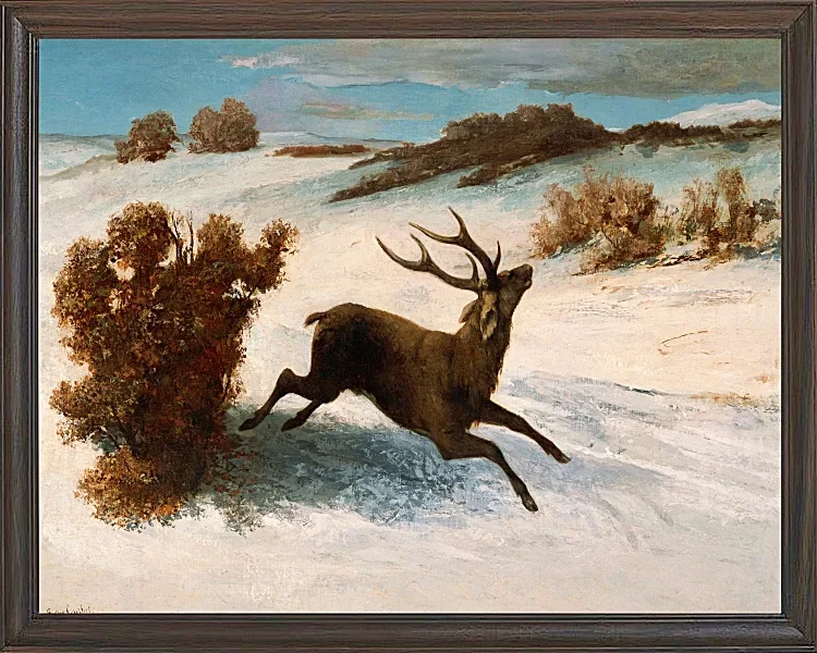 Gustave Courbet – Hirsch läuft im Schnee 1856 | Giclée Kunstdruck gerahmt