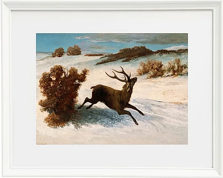 Gustave Courbet – Hirsch läuft im Schnee 1856 | Giclée Kunstdruck gerahmt