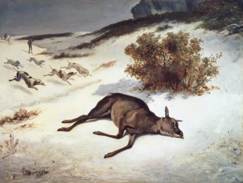 Gustave Courbet | Hind faldt ned i sneen - 1866 | Indrammet kunsttryk | Realisme