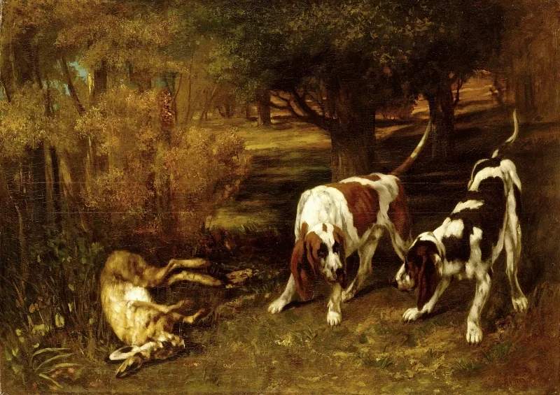 Gustave Courbet | Jagthunde med død hare – 1857 | Indrammet kunsttryk | Realisme