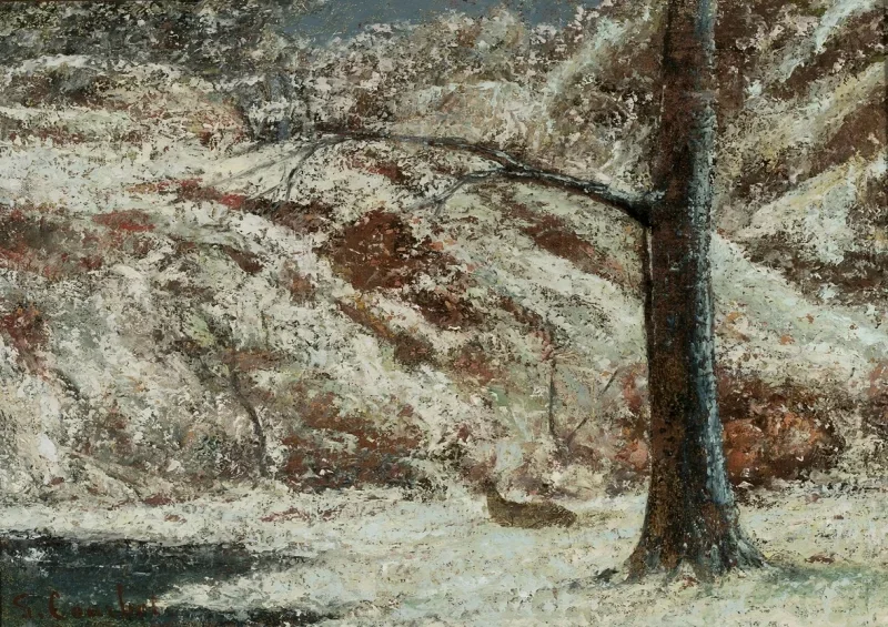 Gustave Courbet | Fawn i sneen i skoven - 1865 | Indrammet kunsttryk | Realisme