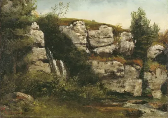 Gustave Courbet | Landskab med klippevægge og vandfald – 1872 | Indrammet kunsttryk | Realisme