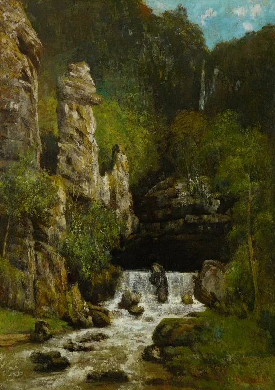 Gustave Courbet | Landschaft mit Wasserfall – 1865 | Gerahmter Kunstdruck | Realismus
