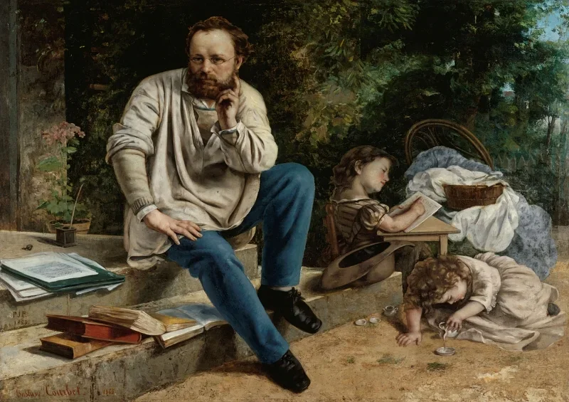 Gustave Courbet | Pierre-Joseph Proudhon und seine Kinder – 1853 | Gerahmter Kunstdruck | Realismus