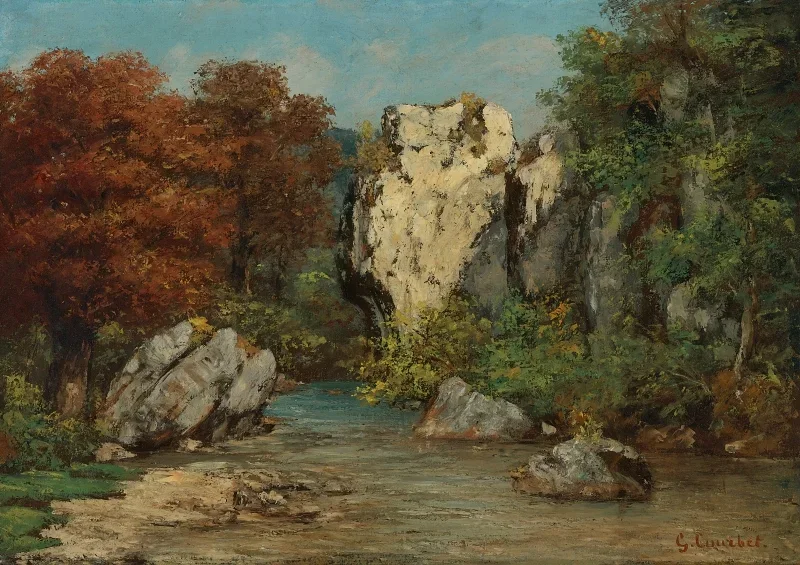 Gustave Courbet | Landskab med bæk og klippe – 1860 | Indrammet kunsttryk | Realisme