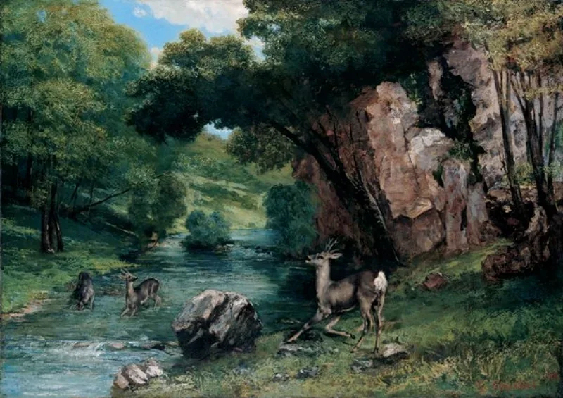 Gustave Courbet | Hjorte ved bækken - 1868 | Indrammet kunsttryk | Realisme