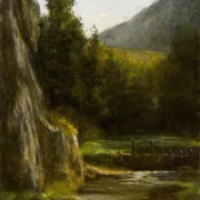 Gustave Courbet | Klipper, grantræer, bæk – 1870 | Indrammet kunsttryk | Realisme