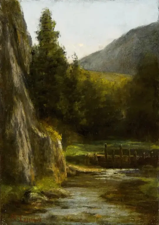Gustave Courbet | Klipper, grantræer, bæk – 1870 | Indrammet kunsttryk | Realisme