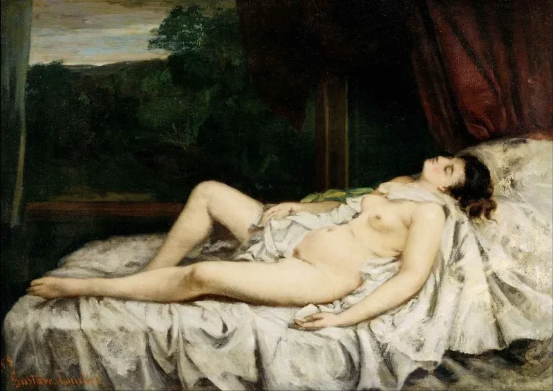 Gustave Courbet | Sovende nøgen kvinde - 1858 | Indrammet kunsttryk | Realisme