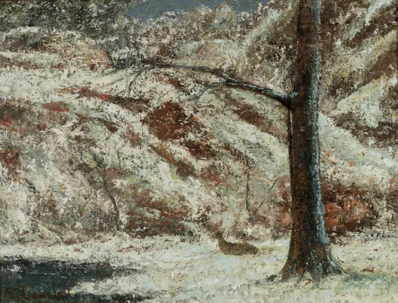 Gustave Courbet – Rehkitz im Schnee im Wald 1865 | Giclée Kunstdruck gerahmt
