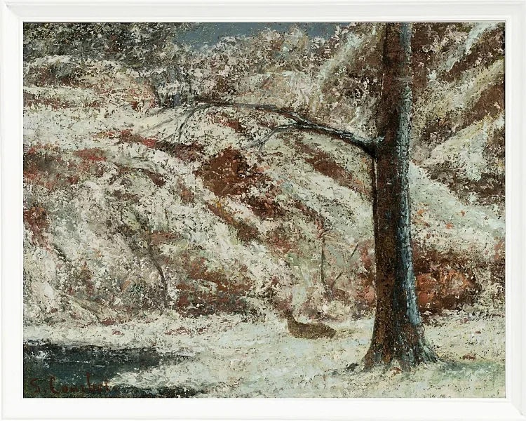 Gustave Courbet – Rehkitz im Schnee im Wald 1865 | Giclée Kunstdruck gerahmt