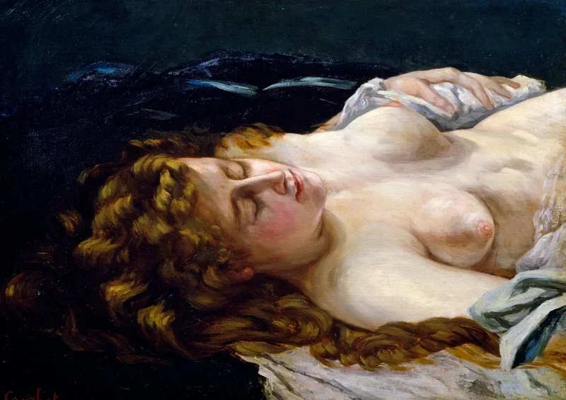 Gustave Courbet | Sovende nøgen kvinde - 1858 | Indrammet kunsttryk | Realisme