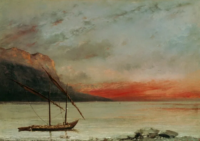 Gustave Courbet | Solnedgang ved Genevesøen - 1850 | Indrammet kunsttryk | Realisme