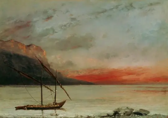 Gustave Courbet | Solnedgang ved Genevesøen - 1850 | Indrammet kunsttryk | Realisme
