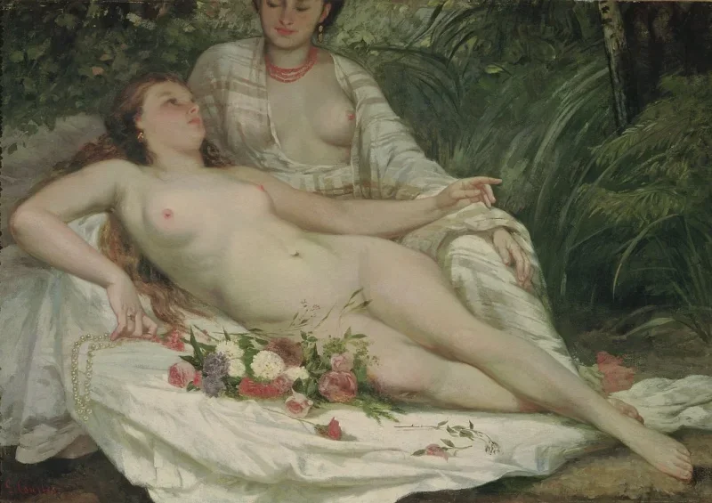 Gustave Courbet | Badende eller to nøgne kvinder - 1850 | Indrammet kunsttryk | Realisme
