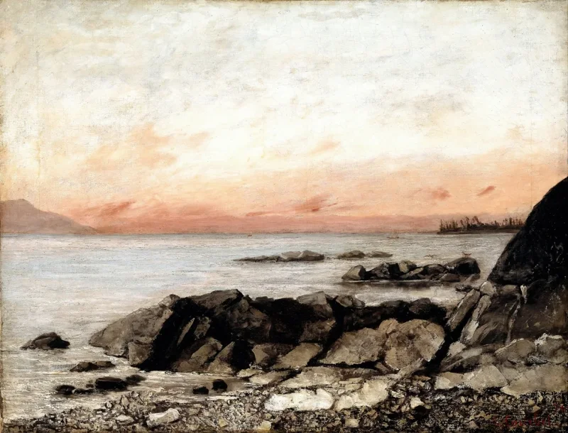 Gustave Courbet – Sonnenuntergang, Vevey, Schweiz 1874 | Giclée Kunstdruck gerahmt