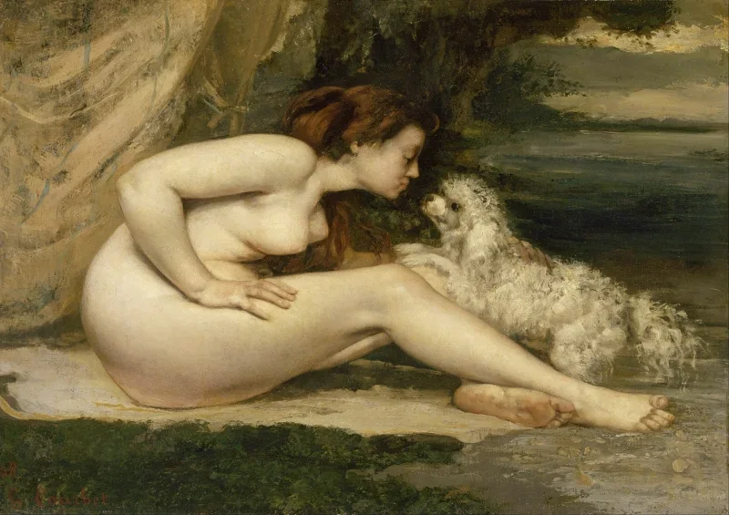 Gustave Courbet | Akt einer Frau mit Hund – 1861 | Gerahmter Kunstdruck | Realismus