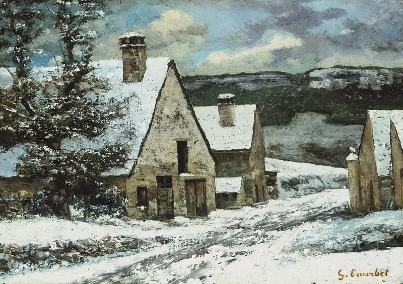 Gustave Courbet | Das Dorf Edge in Winter - 1868 | Gerahmter Kunstdruck | Realismus