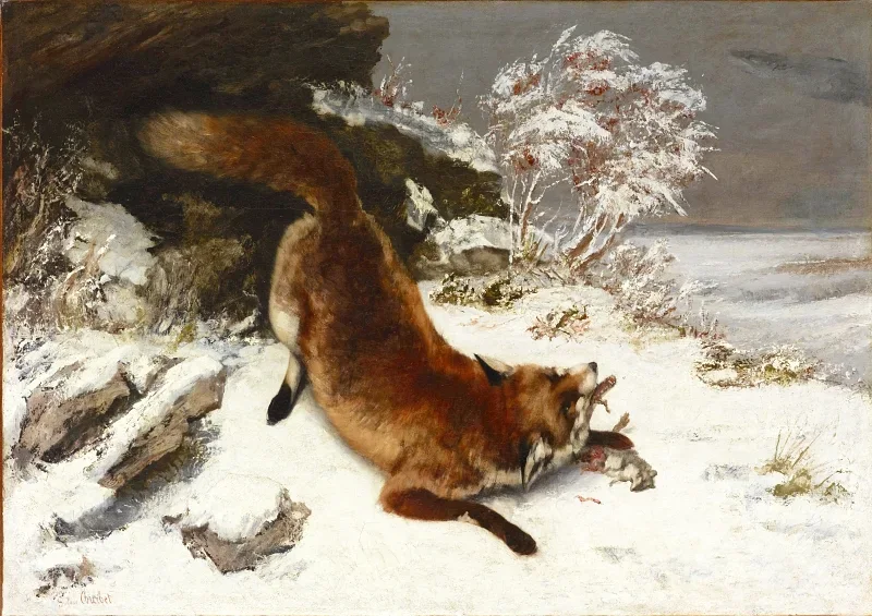 Gustave Courbet | Fuchs im Schnee - 1860 | Gerahmter Kunstdruck | Realismus
