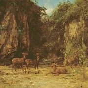 Gustave Courbet | Flok kronhjorte i skumringen - 1899 | Indrammet kunsttryk | Realisme