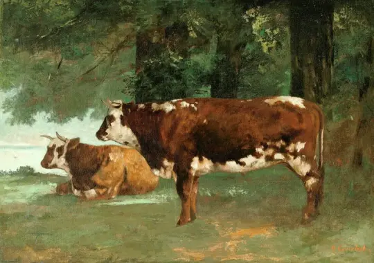 Gustave Courbet | Zwei braune Kühe – 1865 | Gerahmter Kunstdruck | Realismus