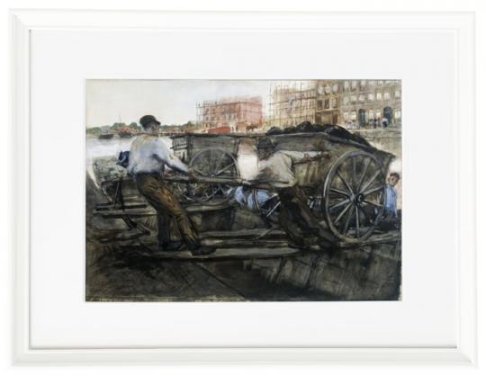 Arbeiter, die einen schwer beladenen Karren ziehen - 1900