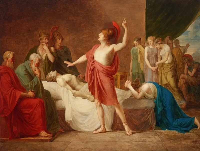 Jacques-Louis David – Achilleus sørger over Patroklos død 1824 | Indrammet giclée-kunsttryk
