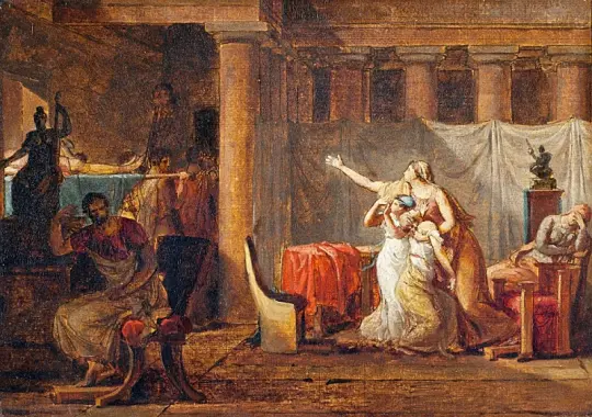 Jacques-Louis David | Liktorerne vender tilbage til Brutus, hans sønners kroppe - 1781 | Indrammet kunsttryk | Klassicisme | formida