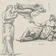 Jacques-Louis David | En flodgud og to klassiske skulpturer - 1780 | Indrammet kunsttryk | Klassicisme | formida