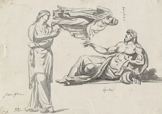 Jacques-Louis David | En flodgud og to klassiske skulpturer - 1780 | Indrammet kunsttryk | Klassicisme | formida