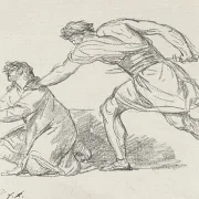 Jacques-Louis David | Kriger griber fat i en knælende figur - 1775 | Indrammet kunsttryk | Klassicisme | formida