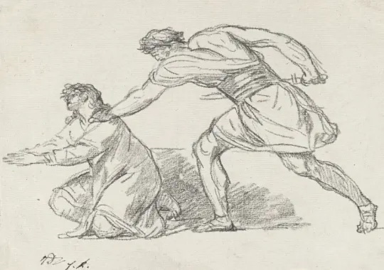 Jacques-Louis David | Kriger griber fat i en knælende figur - 1775 | Indrammet kunsttryk | Klassicisme | formida