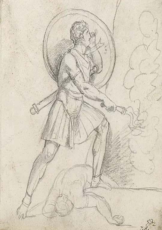 Jacques-Louis David | Kriger med skjold og fakkel - 1775 | Indrammet kunsttryk | Klassicisme | formida