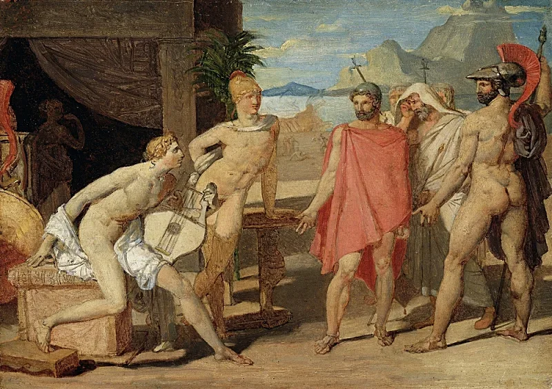 Jean Auguste Dominique Ingres | Achilleus modtager i sit telt Agamemnons udsendinge - 1801 | Indrammet kunsttryk | Klassicisme | formida
