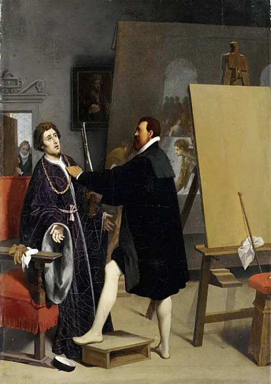 Jean Auguste Dominique Ingres | Aretino i Tintoretto-studiet - 1848 | Indrammet kunsttryk | Klassicisme | formida