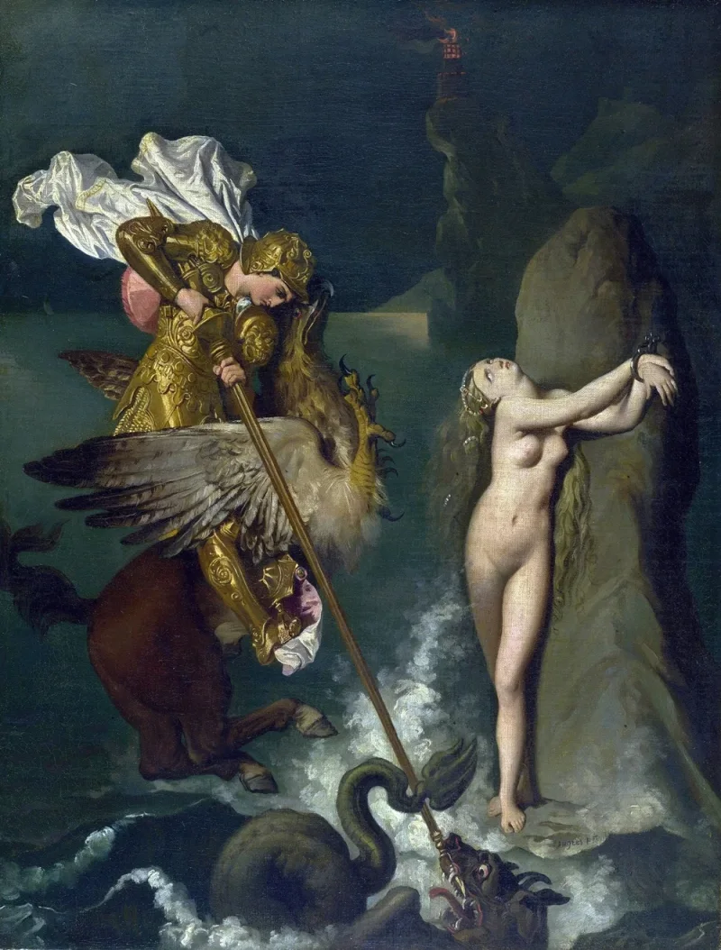 Jean-Auguste Dominique Ingres – Angelica von Ruggiero gerettet  1829 | Giclée Kunstdruck gerahmt