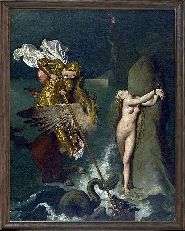 Jean-Auguste Dominique Ingres – Angelica von Ruggiero gerettet  1829 | Giclée Kunstdruck gerahmt