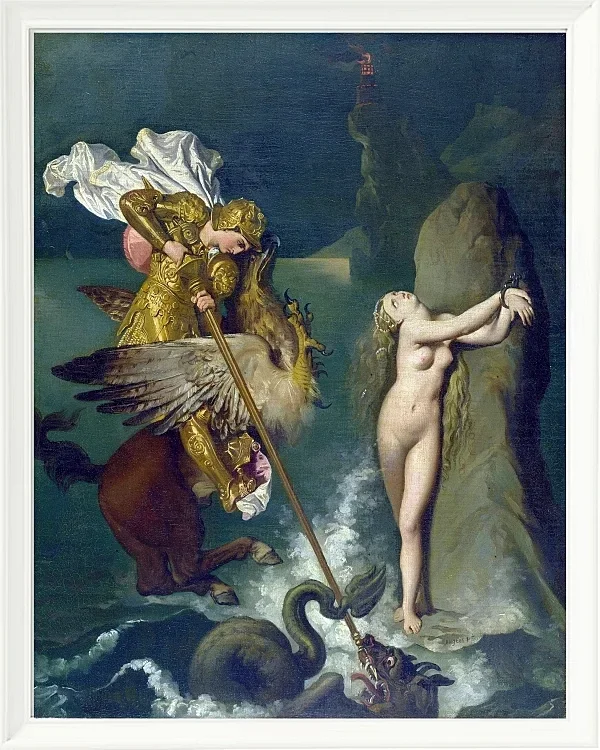 Jean-Auguste Dominique Ingres – Angelica von Ruggiero gerettet  1829 | Giclée Kunstdruck gerahmt