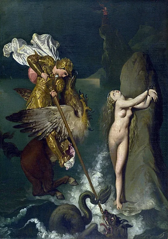 Jean Auguste Dominique Ingres | Angelica reddet af Ruggiero - 1829 | Indrammet kunsttryk | Klassicisme | formida