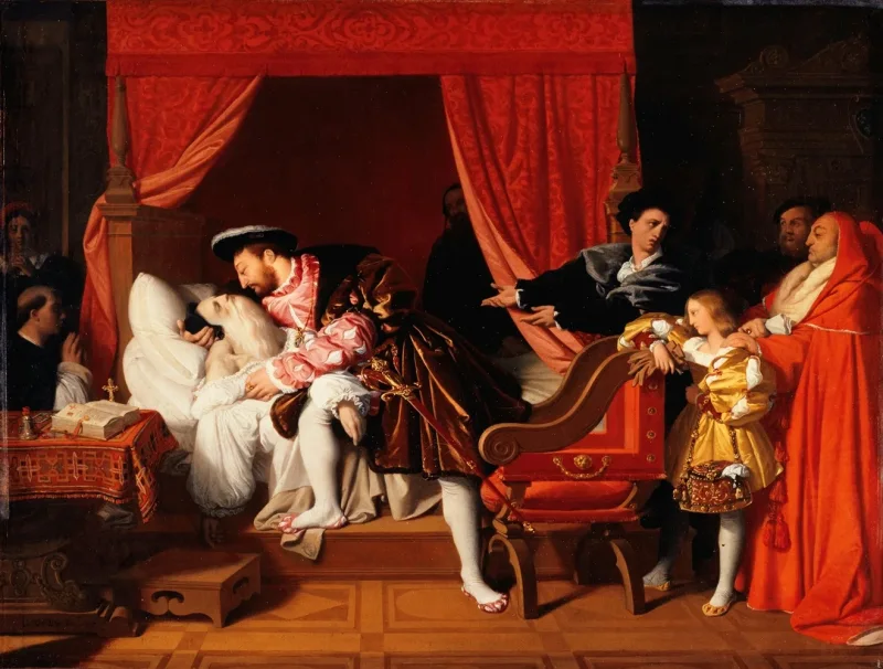 Jean-Auguste Dominique Ingres – Leonardo da Vincis letzte Atemzüge  1818 | Giclée Kunstdruck gerahmt