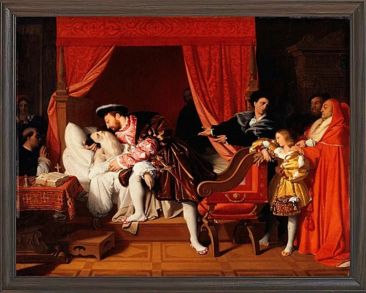 Jean-Auguste Dominique Ingres – Leonardo da Vincis letzte Atemzüge  1818 | Giclée Kunstdruck gerahmt