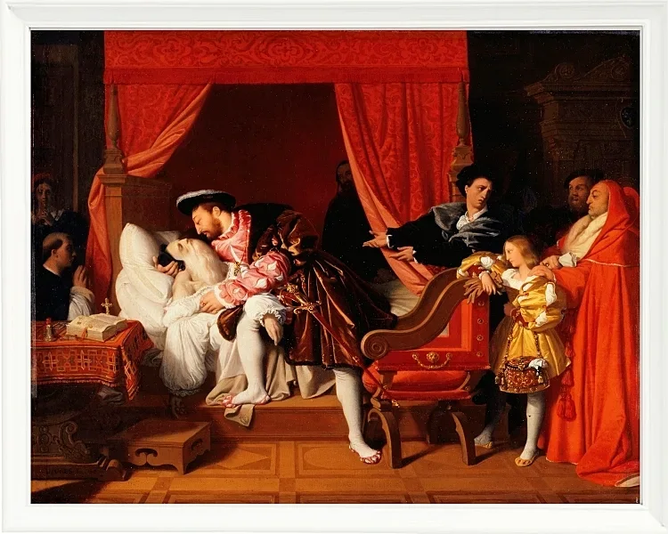 Jean-Auguste Dominique Ingres – Leonardo da Vincis letzte Atemzüge  1818 | Giclée Kunstdruck gerahmt