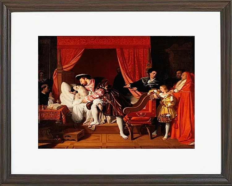 Jean-Auguste Dominique Ingres – Leonardo da Vincis letzte Atemzüge  1818 | Giclée Kunstdruck gerahmt