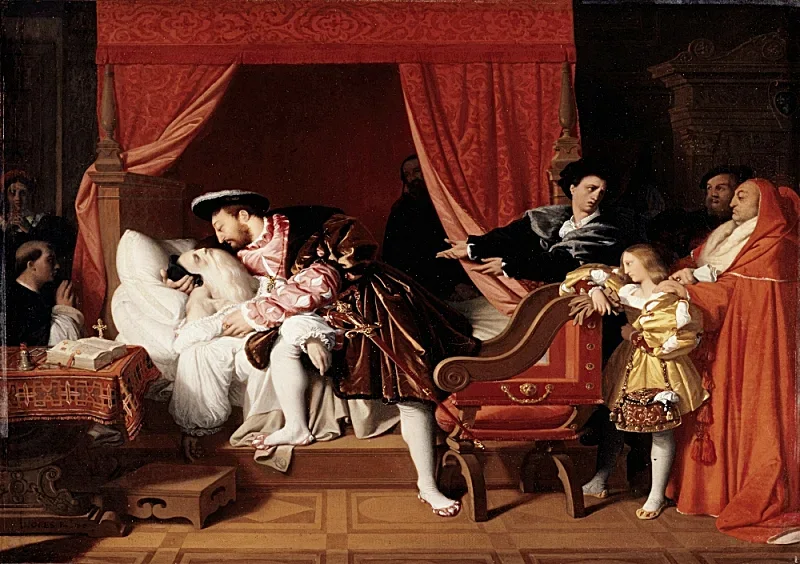 Jean Auguste Dominique Ingres | Leonardo da Vincis sidste åndedrag - 1818 | Indrammet kunsttryk | Klassicisme | formida