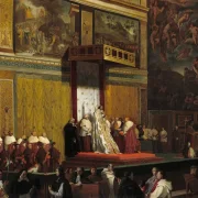 Jean-Auguste Dominique Ingres – Papst Pius VII in der Sixtinischen Kapelle  1814 | Giclée Kunstdruck gerahmt